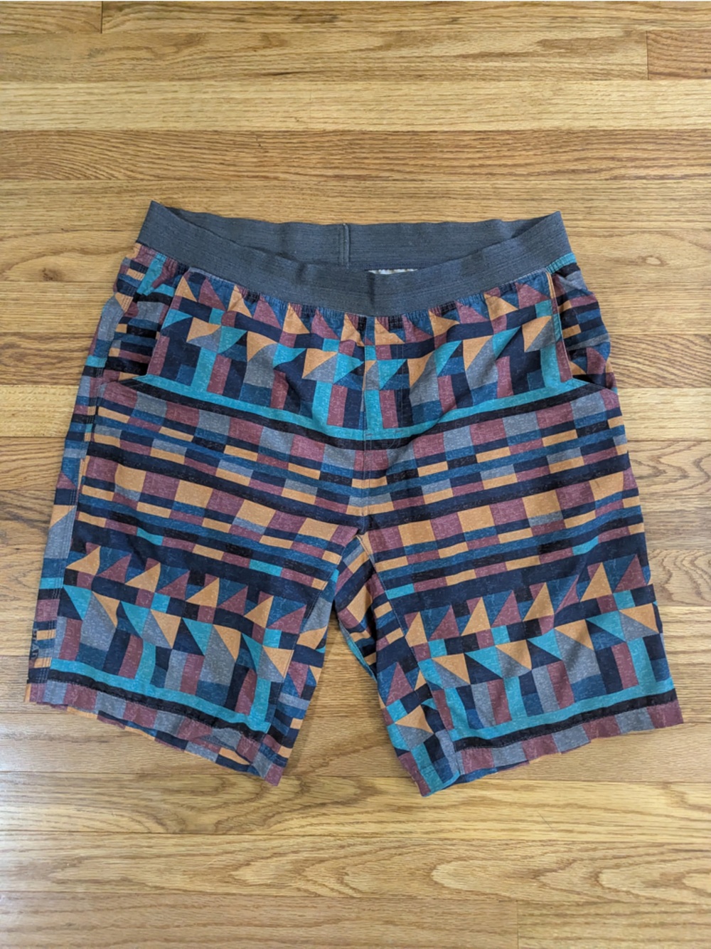PrAna Men's Patterned Geometric Shorts - Teal, Rust, Navy - L